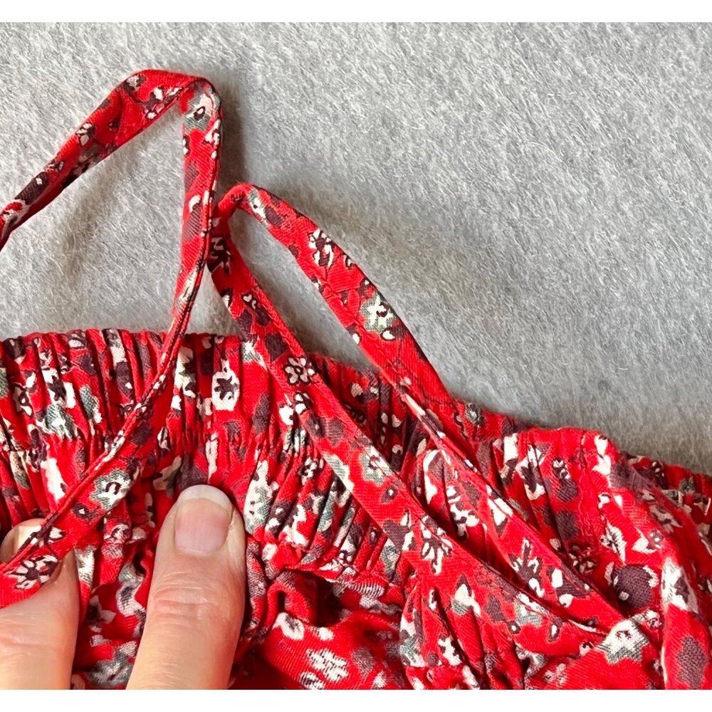 Dalin Women’s Skirt L Rayon Elastic Waist Dress Red Floral Tassel Tie Front - Picture 13 of 15
